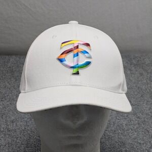 Minnesota Twins Pride Hat White Baseball Cap Rainbow Color Logo Ribbon MLB